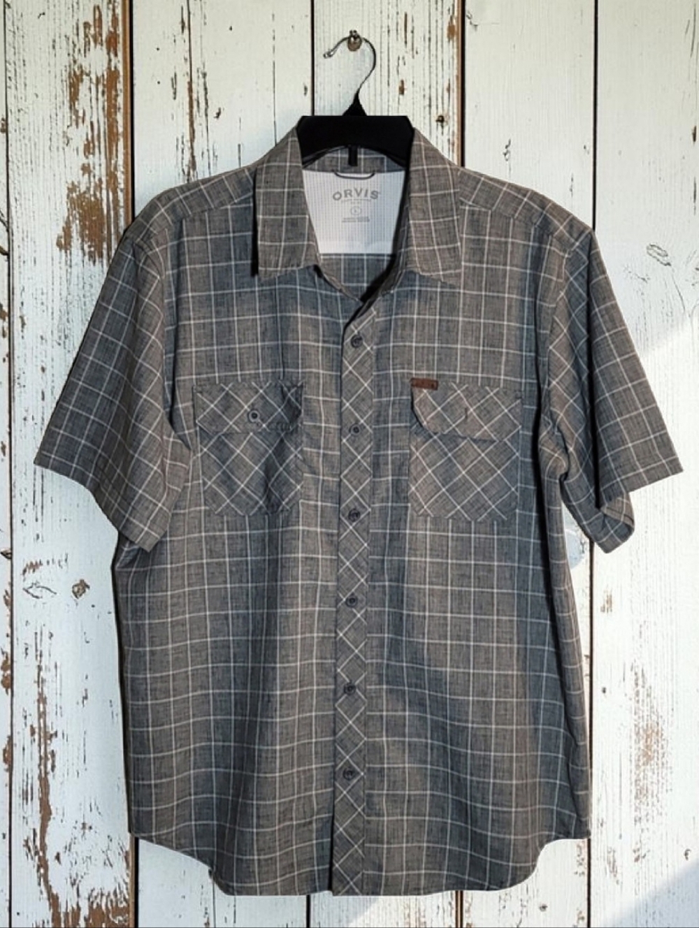 Orvis Sz-L Men's Gray Plaid Button-Down Shirt EUC